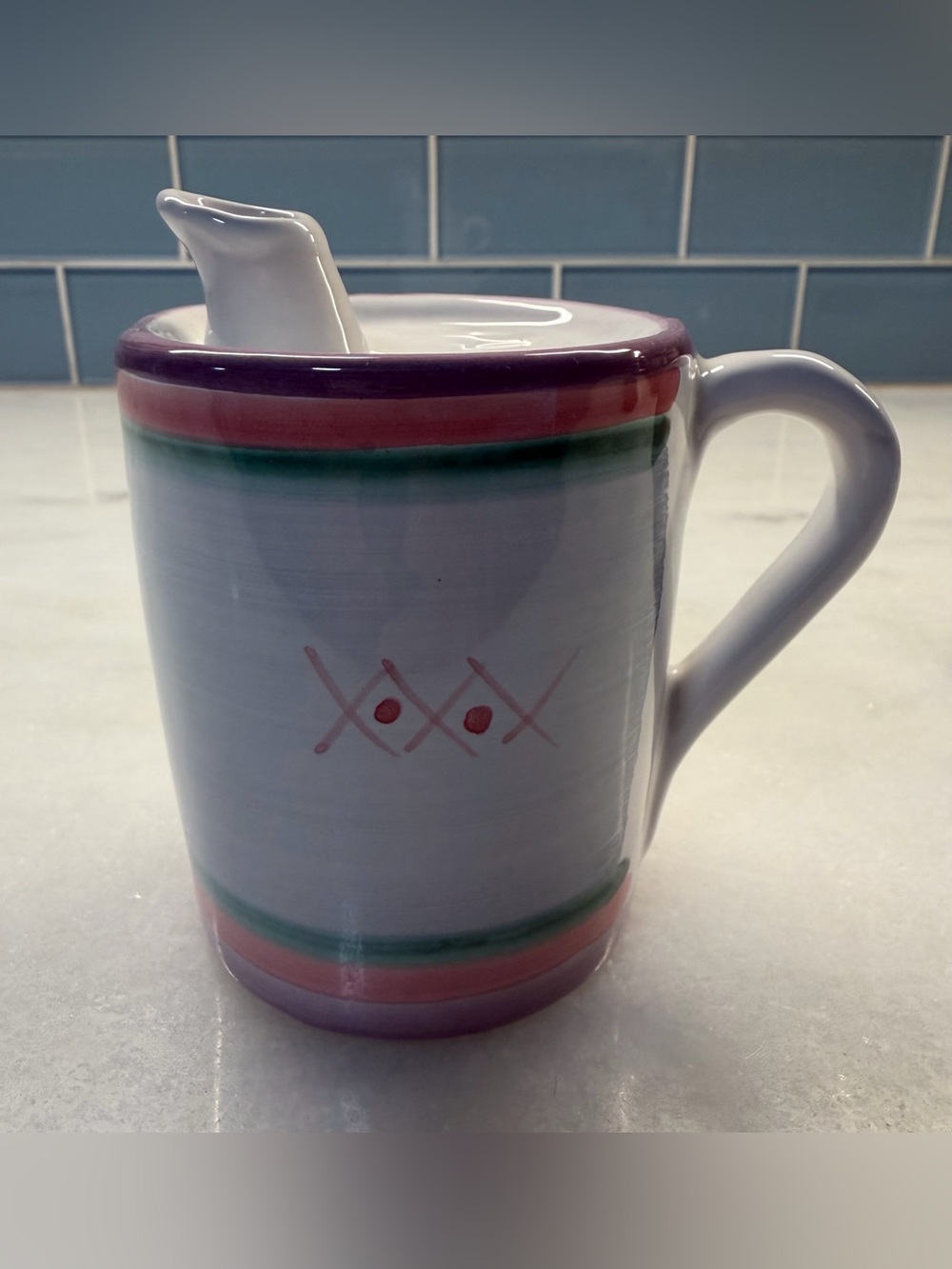 Vintage Caleca Italy Hand Painted Ceramic Oil Drizzler Pouring Mug Cruet 4”